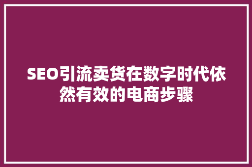 SEO引流卖货在数字时代依然有效的电商步骤