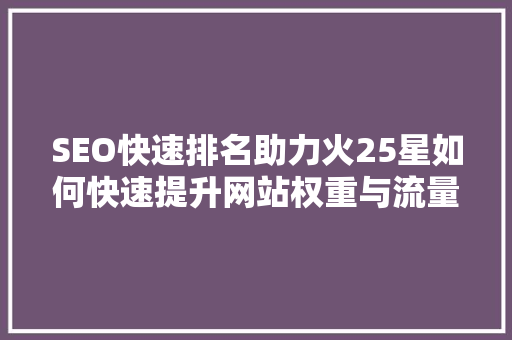 SEO快速排名助力火25星如何快速提升网站权重与流量  第1张