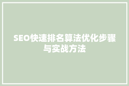 SEO快速排名算法优化步骤与实战方法