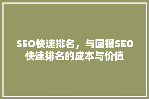SEO快速排名，与回报SEO快速排名的成本与价值