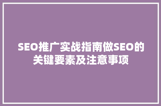 SEO推广实战指南做SEO的关键要素及注意事项