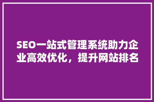 SEO一站式管理系统助力企业高效优化，提升网站排名
