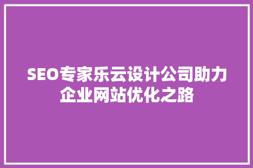 SEO专家乐云设计公司助力企业网站优化之路