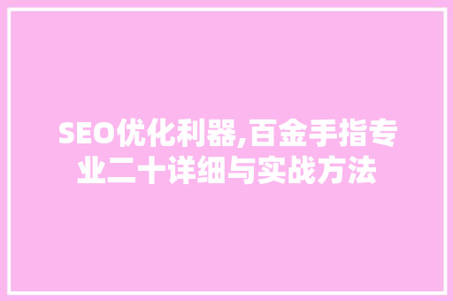 SEO优化利器,百金手指专业二十详细与实战方法
