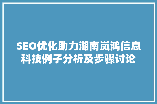 SEO优化助力湖南岚鸿信息科技例子分析及步骤讨论