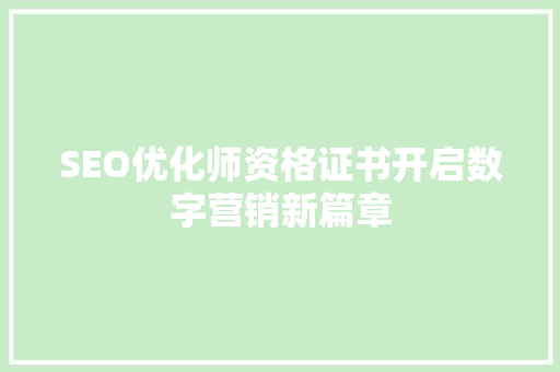 SEO优化师资格证书开启数字营销新篇章