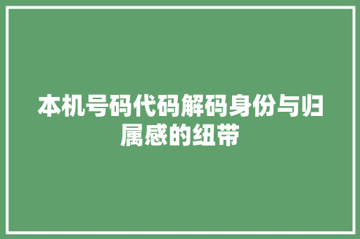 本机号码代码解码身份与归属感的纽带