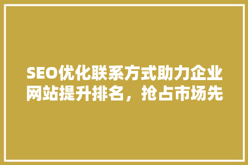 SEO优化联系方式助力企业网站提升排名，抢占市场先机