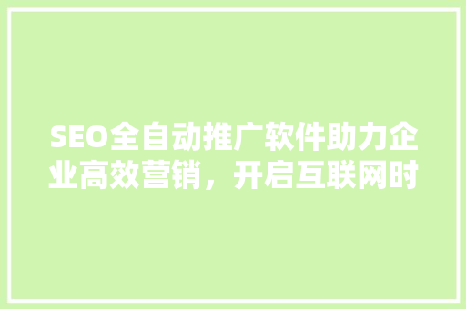 SEO全自动推广软件助力企业高效营销，开启互联网时代新篇章