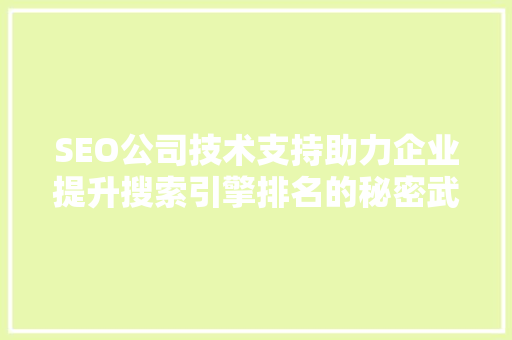 SEO公司技术支持助力企业提升搜索引擎排名的秘密武器