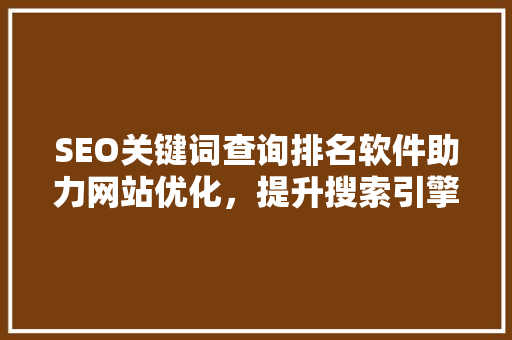 SEO关键词查询排名软件助力网站优化，提升搜索引擎排名