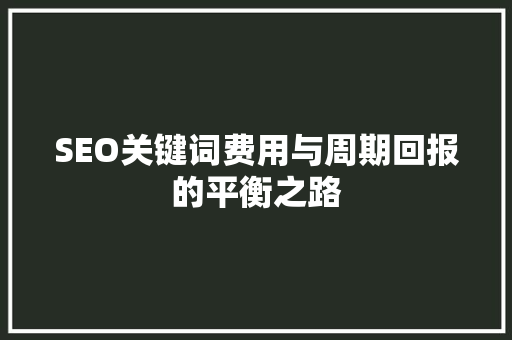 SEO关键词费用与周期回报的平衡之路