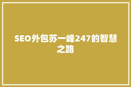 SEO外包苏一峰247的智慧之路  第1张