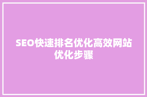 SEO快速排名优化高效网站优化步骤