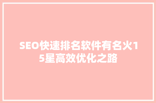 SEO快速排名软件有名火15星高效优化之路