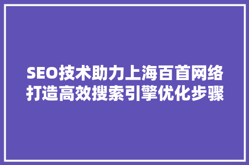 SEO技术助力上海百首网络打造高效搜索引擎优化步骤