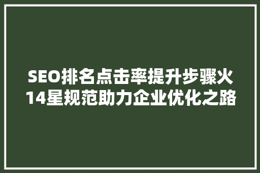 SEO排名点击率提升步骤火14星规范助力企业优化之路