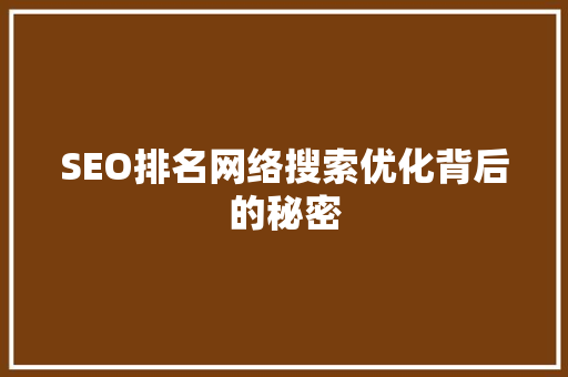 SEO排名网络搜索优化背后的秘密  第1张
