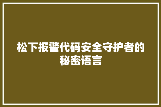 松下报警代码安全守护者的秘密语言