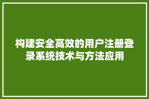 构建安全高效的用户注册登录系统技术与方法应用