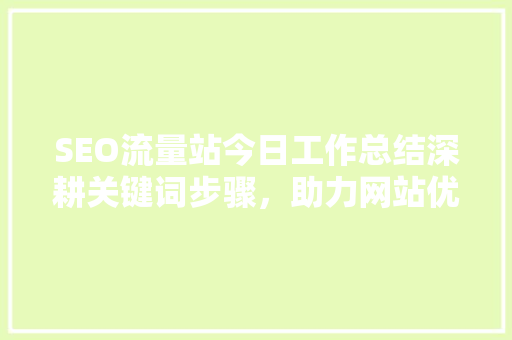 SEO流量站今日工作总结深耕关键词步骤，助力网站优化之路