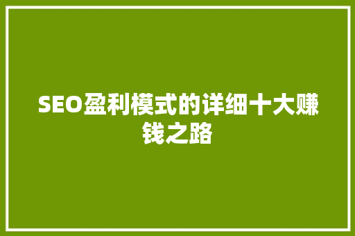 SEO盈利模式的详细十大赚钱之路