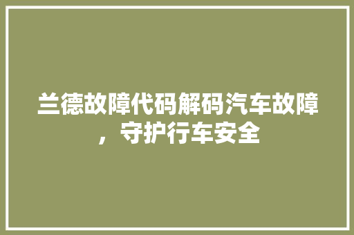 兰德故障代码解码汽车故障，守护行车安全