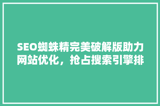 SEO蜘蛛精完美破解版助力网站优化，抢占搜索引擎排名