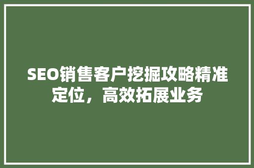 SEO销售客户挖掘攻略精准定位，高效拓展业务