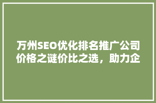 万州SEO优化排名推广公司价格之谜价比之选，助力企业腾飞
