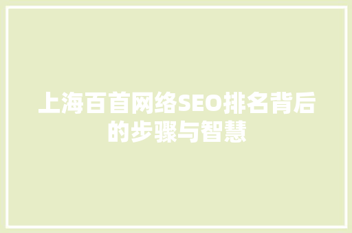 上海百首网络SEO排名背后的步骤与智慧