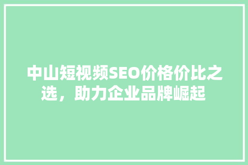 中山短视频SEO价格价比之选，助力企业品牌崛起