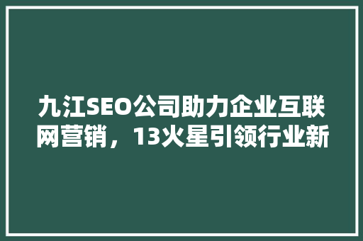 九江SEO公司助力企业互联网营销，13火星引领行业新风向
