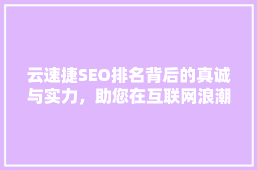 云速捷SEO排名背后的真诚与实力，助您在互联网浪潮中乘风破浪
