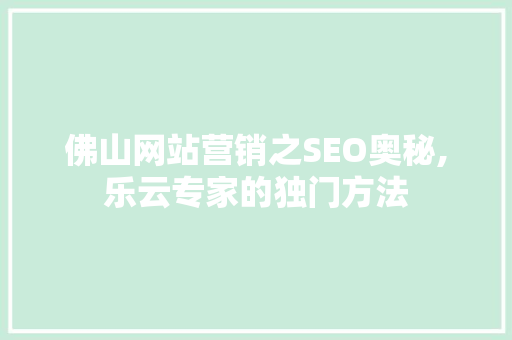佛山网站营销之SEO奥秘,乐云专家的独门方法