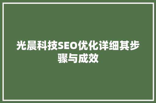 光晨科技SEO优化详细其步骤与成效