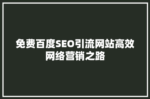 免费百度SEO引流网站高效网络营销之路