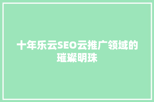 十年乐云SEO云推广领域的璀璨明珠