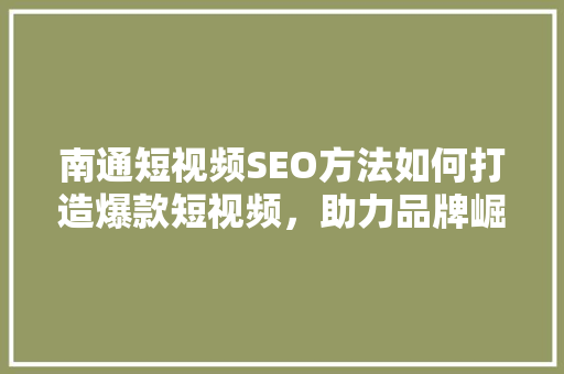 南通短视频SEO方法如何打造爆款短视频，助力品牌崛起
