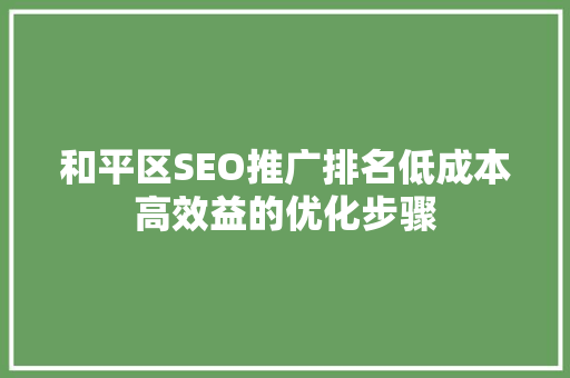 和平区SEO推广排名低成本高效益的优化步骤