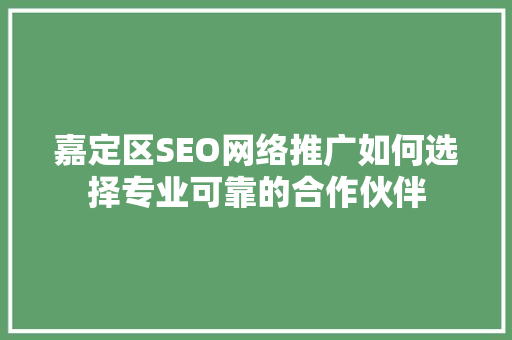 嘉定区SEO网络推广如何选择专业可靠的合作伙伴
