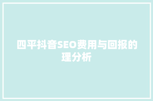四平抖音SEO费用与回报的理分析