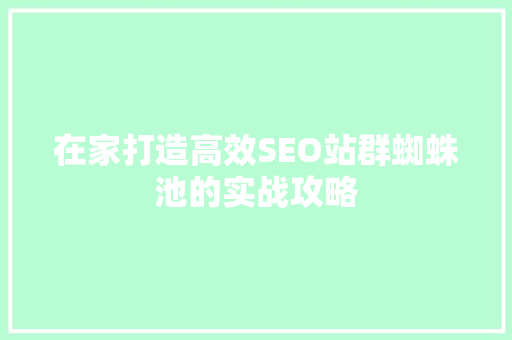 在家打造高效SEO站群蜘蛛池的实战攻略