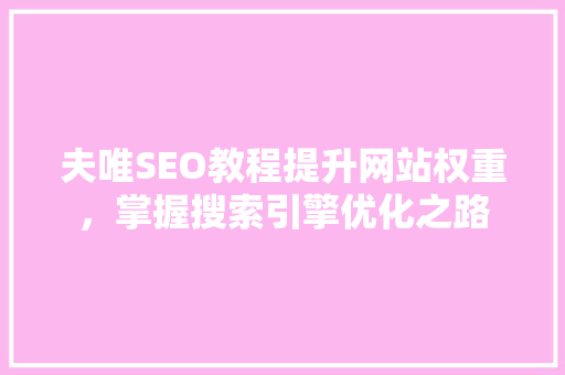 夫唯SEO教程提升网站权重，掌握搜索引擎优化之路