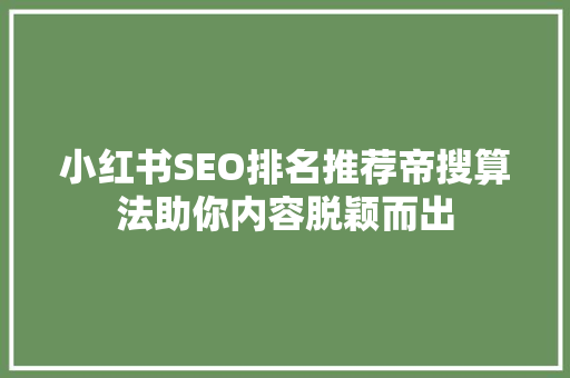 小红书SEO排名推荐帝搜算法助你内容脱颖而出