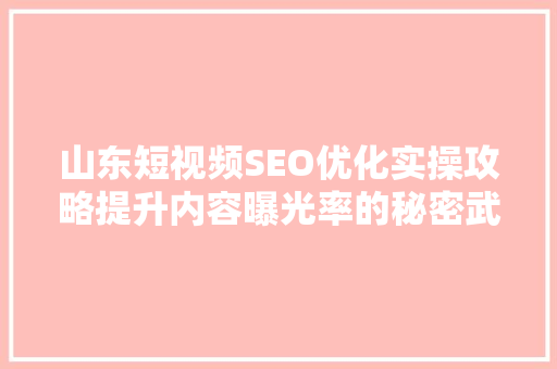山东短视频SEO优化实操攻略提升内容曝光率的秘密武器