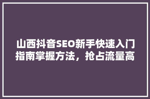 山西抖音SEO新手快速入门指南掌握方法，抢占流量高地