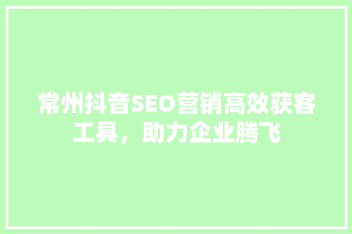 常州抖音SEO营销高效获客工具，助力企业腾飞
