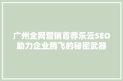 广州全网营销首荐乐云SEO助力企业腾飞的秘密武器
