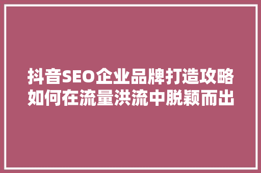 抖音SEO企业品牌打造攻略如何在流量洪流中脱颖而出